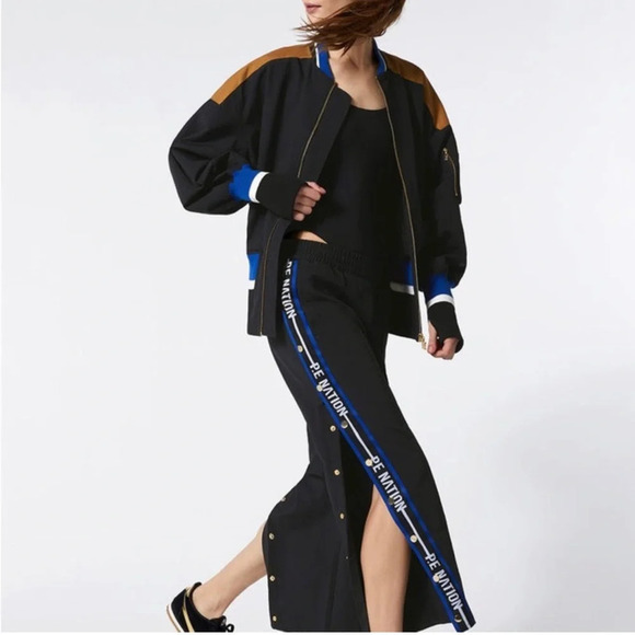 P.E Nation Torque Track Pants Snap Button Black Blue Stripe - Picture 16 of 16